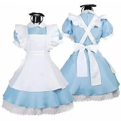 Fancy Dress Women Lolita Maid Waitress Costume Cosplay W/Black Bow Hairband US • $21.89