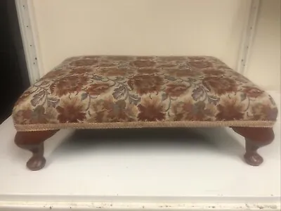 Old Brown Flower Footstool Foot Rest  Queen  Anne Style Legs Furniture Home • £22.99