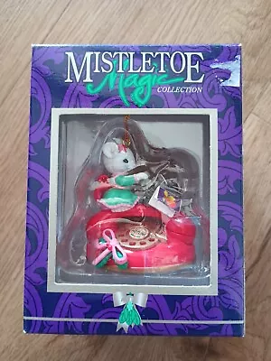 Mistletoe Magic Collection Vintage Christmas Tree Ornament Mouse On Phone • $15.50