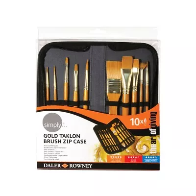 Daler Rowney - Simply Gold Taklon Paint Brush Set And Zip Case  Set Of 10 • £13.49