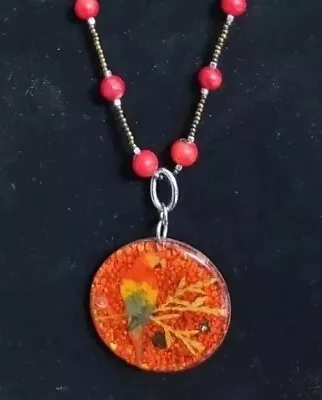 Red Bead Necklace With Red True Macaw Pendent In Epoxy Resin Tropical Bird • $8.79