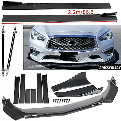 Carbon Fiber Front Bumper Lip Side+Skirt+Strut+Rods For Infiniti G35 G37 Q50 Q60 • $149.99
