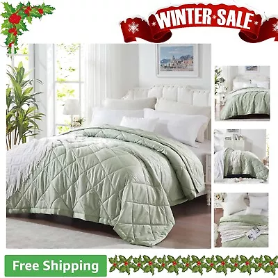 Queen Size Lightweight Blanket With Satin Trim - Sage Green Microfiber Bedding • $66.99