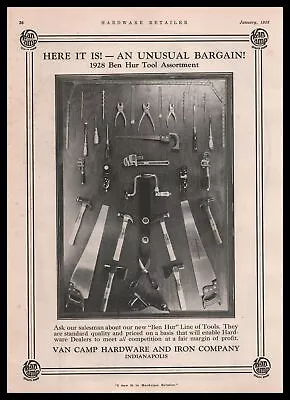 1928 Van Camp Hardware Indianapolis Store Photo  Ben Hur  Tools Vintage Print Ad • $25.95