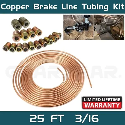 Copper Nickel Brake Line Tubing Kit 3/16 OD 25 Ft Coil Roll All Size Fittings US • $14.49