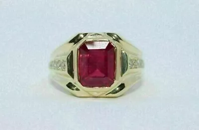 14k Yellow Gold Plated Emerald Lab Created Ruby Diamond Men's Birthday Ring • $118.99