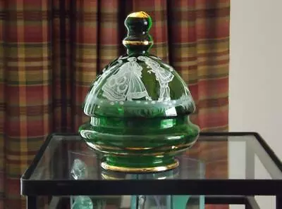 Mary Gregory Victorian Covered Candy Dish Green EXC • $149.99