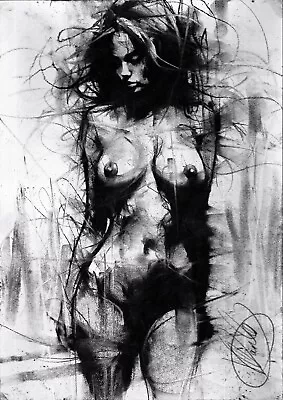 Nude Women ORIGINAL DRAWING Charcoal Fine Art Naked Female Lady NO RESERVE A3 • £0.01