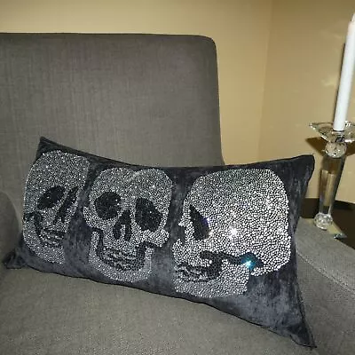 Magaschoni Pillow Crystal Skull Black Silver Halloween NWT • $17.99