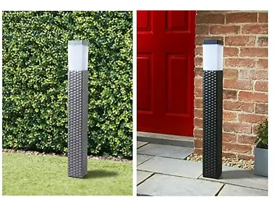 Solar Power Rattan Effect Post Light Path/Walkway Outdoor Lamp LED Light Garden • £18.90