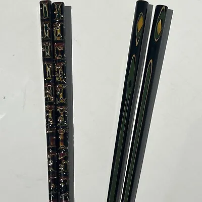 Vintage Japanese2 Sets Of Chopsticks With Hand Painted Stippled Design/Inlay-9” • $33.14
