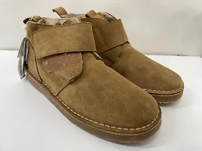 Zara Kids Girls 3.5 Leather Ankle Boots Brown Suede Hook & Loop 1150/030 • $29.95