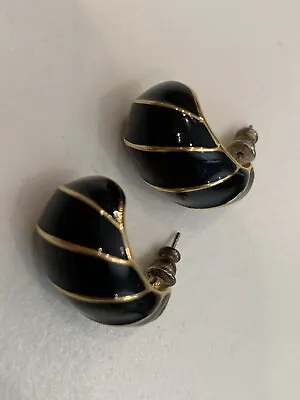 Vintage Swarovski S.A.L. Jewelry Black And Gold Half Hoop Earrings • $10