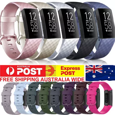 Fitbit Charge 3 4 Watch Soft Silicone Replacement Band Strap Diamond Texture AU • $5.99