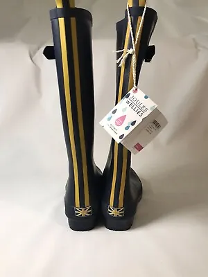Joules Women's Field Welly French Navy Size 7 Tall Rain Boot Gorpcore Union Jack • $35