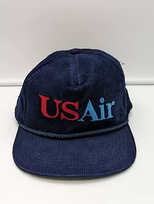 Vintage 80's 90's Corduroy US Air Snapback Hat Baseball Cap Blue Twin City • $15