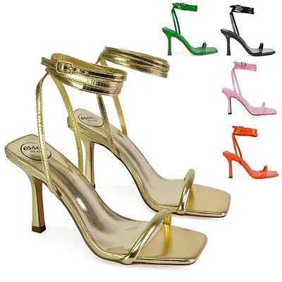 £29.99 • Buy Womens Mid High Heel Strappy Sandals Ladies Ankle Strap Party Shoes Size