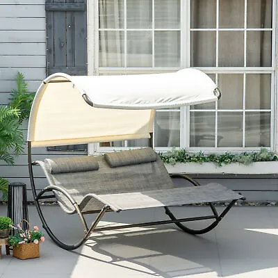 Outsunny Outdoor Rocking Bed With Canopy Chaise Sun Lounger For Two Person • $215.99