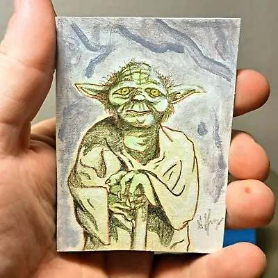 Aceo Original Acrylic Pencil Ink  Star Wars Yoda  (OOAK) Limited ATC 1/1 Signed • $50