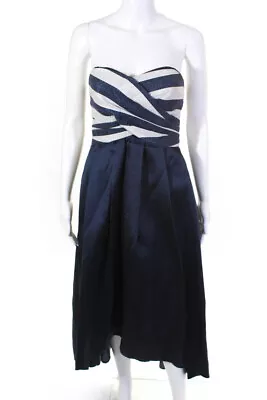 Shoshanna Womens Cotton Strapless Dawn Maxi Dress Blue Size 4 12243035 • $19.99