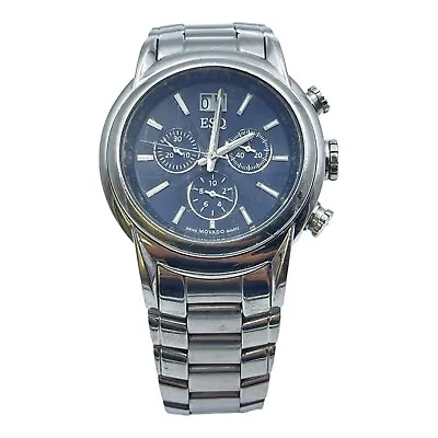 Men's ESQ By Movado SS Chronograph Calendar Quartz Watch New Battery Installed • $110