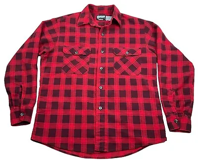 Vintage Fieldmaster Flannel Size 15-15 1/2 Lumberjack Red Plaid Shirt USA Hole • $11.01