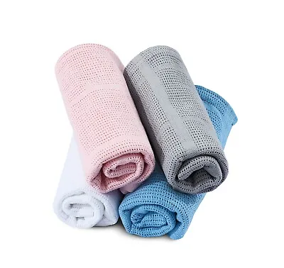 £3.99 • Buy 100%Cotton New Baby Soft Light Weight Cellular Blanket Crib Pram Cot Bed 70x90cm