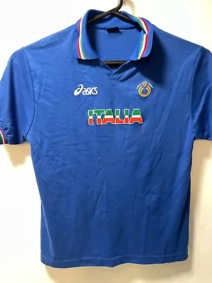 Asics  Polo Shirt Blue Mens Medium  Made In Italy  Olympic Volleyball • $12.21