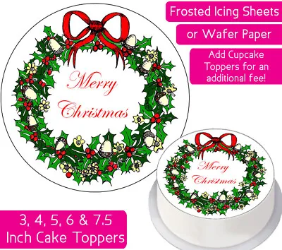 £2.25 • Buy Christmas Wreath Edible Wafer & Icing Cake Toppers Festive Merry Happy Xmas