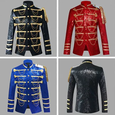 Men Sequin Military Army Jacket Artillery Drummer Steampunk Retro Top Suit • $68.58