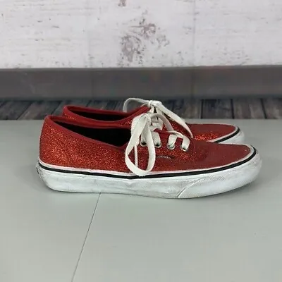 Vans Womens Glitter Sparkle Sneaker Size 6 Red Lace Up Casual Flat Low Top Shoe • $23.99