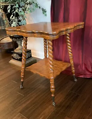 Antique Tiger Oak Barley Twist Claw And Ball Foot Side Table • $1175