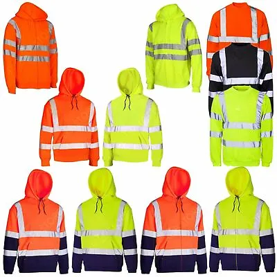 £15.75 • Buy Hi Viz Vis Visibility Hooded Reflective Work Zip Fleece Sweatshirt Jacket Size