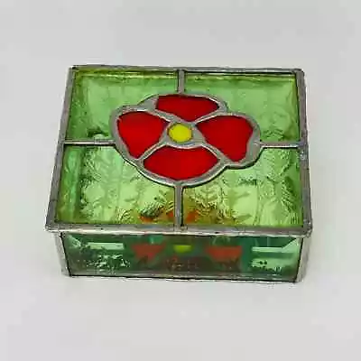 Leaded Glass Flower Trinket Box 5 1/4 X 4 5/8 X 2 1/4” • $15