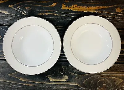 Mikasa Parchment Soup Bowl 8½  L3438 Fine China Platinum Trim Wide Rim Set Of 2 • $18