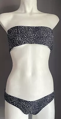 Bikini Set ZAFUL Black & White Polka Dot Bandeau High Cut Cheeky Bum Sz S 8 NEW • $33.99