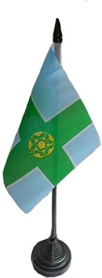 £15.60 • Buy Pack Of 12 Derbyshire County Table Flags 4 X6  W/Black Base + Sticks Derby Flag