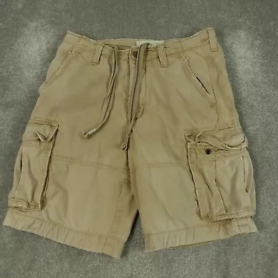 Abercrombie & Fitch Mens Cargo Shorts W33 Cream Beige Button Heavyweight Worn • £34.99