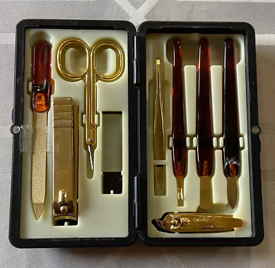 Vintage Gold Tone Manicure Set  W/Case - Made In Korea-Cuticle/Nail Trimmer Clip • $5.99