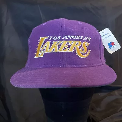 New Vintage Starter Los Angeles Lakers Script Snapback Purple Wool Hat NBA Cap • $220