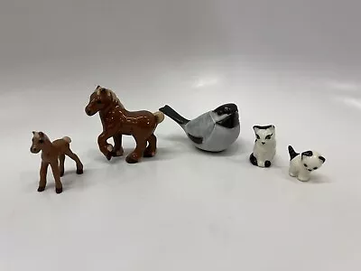 Vintage Animal Figurines Porcelain/Ceramic Horses Cats Bird Mixed Lot Of 5 • $5