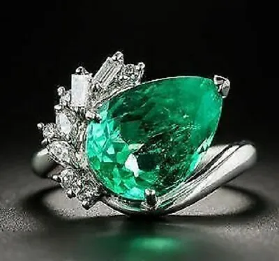 Pear-Cut Columbian Emerald Cocktail Ring For Women's Evening Party Wear Jewelry • $252