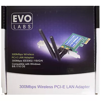 Evo Labs Pci-Express N300 Wifi Card With Detachable Antennas And Fu... NEW • £10.63