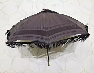 Antique Victorian Edwardian Mourning Parasol Umbrella Silk Gothic Black Prop • £24.99