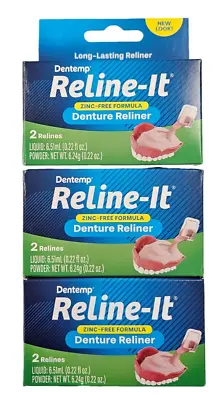 Dentemp Denture RELINER RELINE IT - 2 Repairs / Box ( 3 Boxes ) Green NEW LOOK! • $21.79