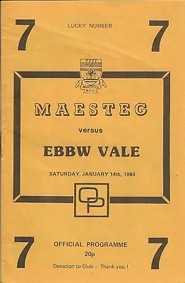 Maesteg v Ebbw Vale 14 Jan 1984 Maesteg RUGBY PROGRAMME • £4.99