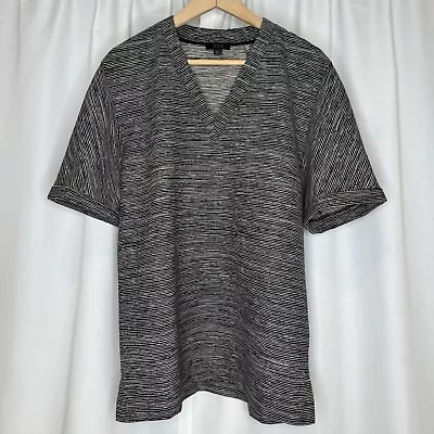 COS Grey Striped Top T-Shirt Size M Wool Blend Short Sleeve V Neck Casual Womens • $25