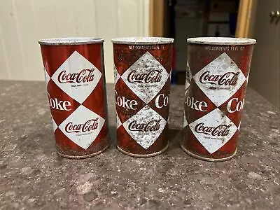 3 Vintage 1960's Diamond Coke Coca-Cola 13 FL OZ Flat Top Soda Cans • $50