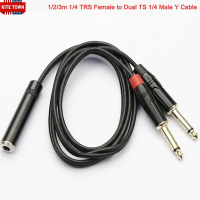 1/4 TRS Female To Dual TS 1/4 Male Stereo Breakout Splitter Adapter Y Cable US • $14.39