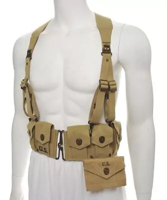 WW2 M1 Garand M1923 Khaki Cartridge Belt M1936 Suspenders M1942 First Aid Pouch • $79.99